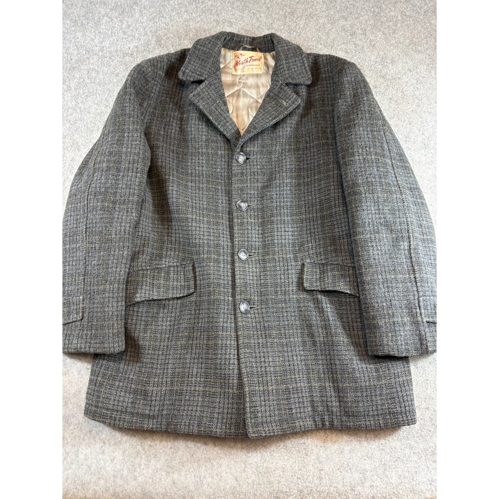 Vintage 50s North Trail Sportswear Jacket Mens XL Gray Tweed Plaid Quilted Lined